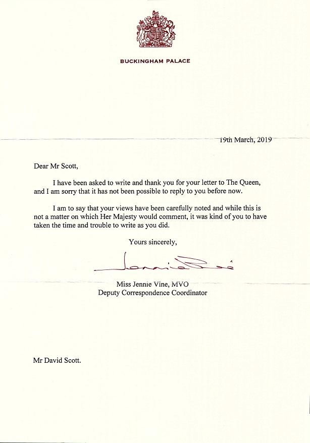 Palace reply to D Scott