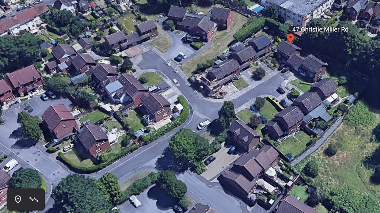 A Google Earth image shows the location of Skripal’s house in the cul-de-sac of Christie Miller Road