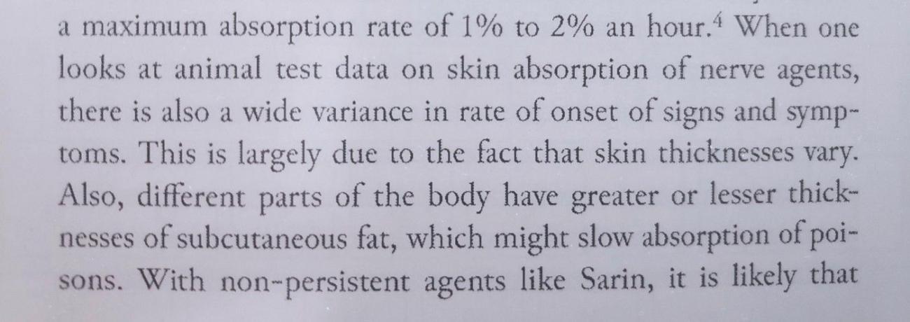 Kaszeta writes that test data shows a wide variance in onset of symptoms through skin absorption