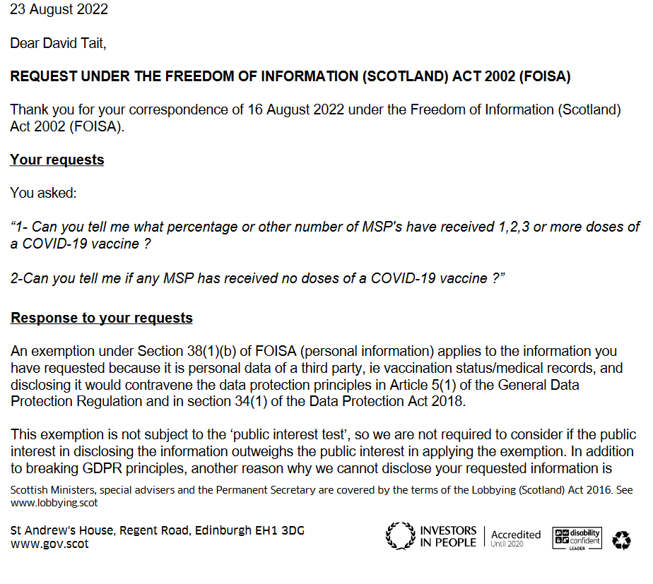 FOIA request response