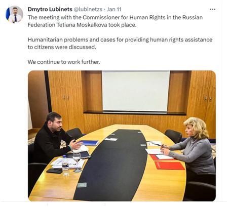 Lubinets meets his Russian counterpart, January 2023. Source: Twitter