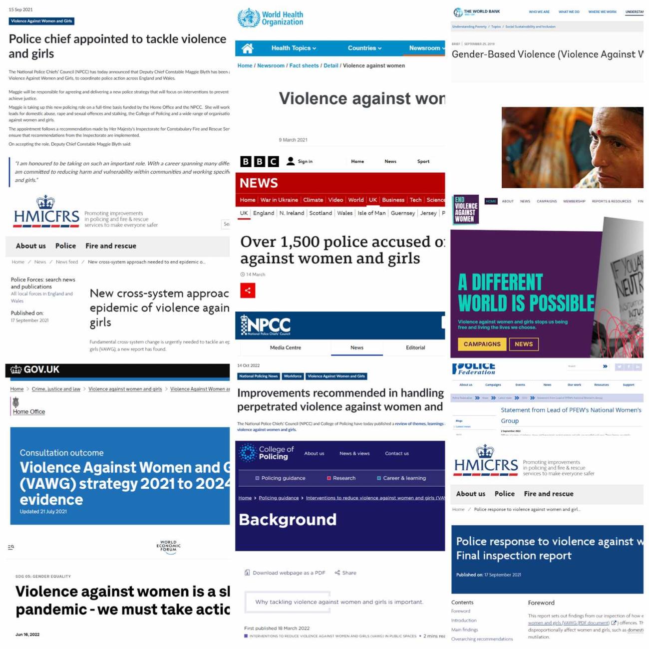 A selection of the national and international agencies considering VAWG at exactly the same time