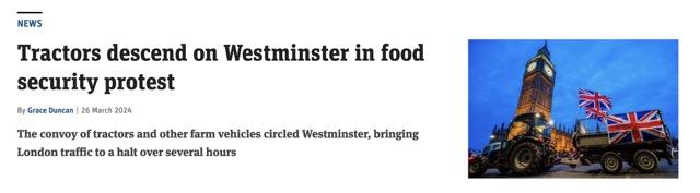 Tractors descend on Westminster in food security protest 