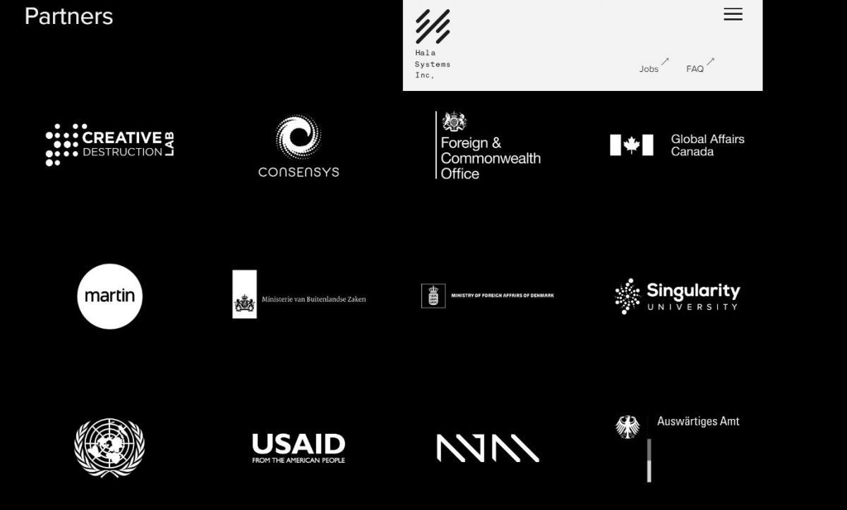 Screenshot from Hala Systems website showing their partners.